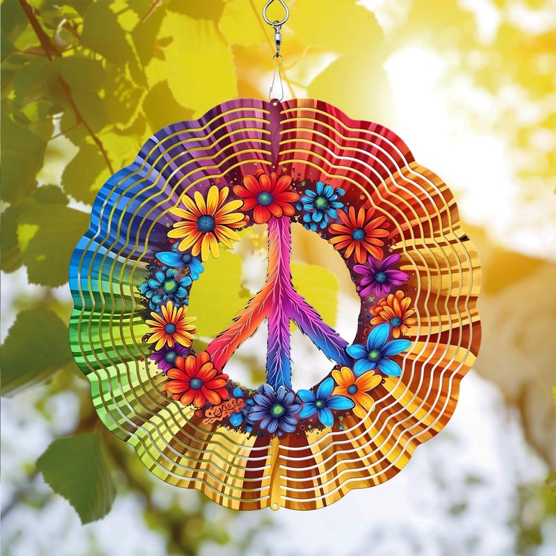 PODMemory Peace Flower Wind Spinner, Peace Flower Wind Spinner Hanging for Yard and Garden, Unique Gift Wind Spinner, 3D Hanging Wind Spinner Outdoor - Image 1